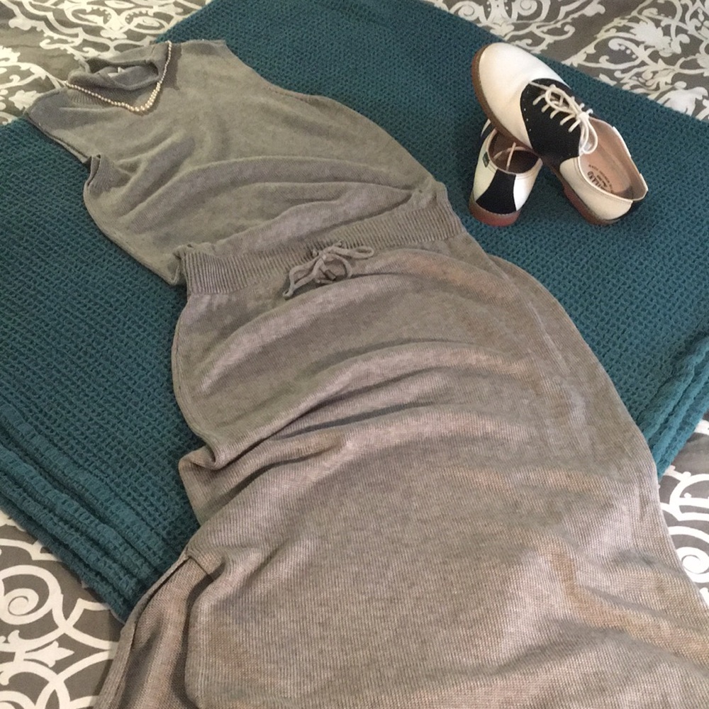 Garnet hill maxi sleeveless sweater dress drawstring grey small